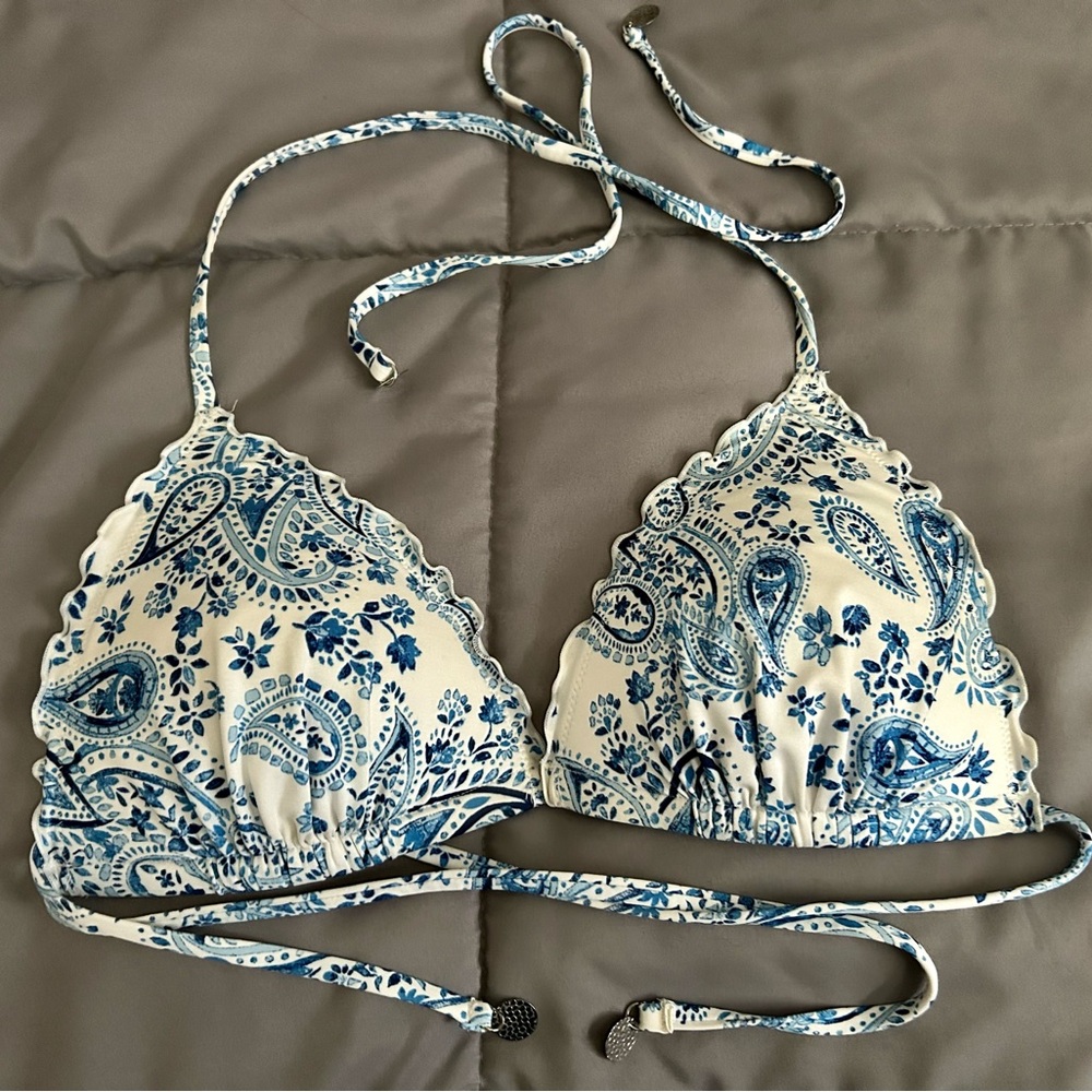 Blue and White Paisley Bikini Set